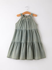 Summer Girls Embroidered Denim Sleeveless Dress