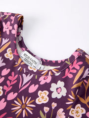 Retro Floral Print Short Sleeve Girls Dress with Pockets