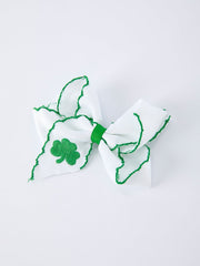 St. Patrick Shamrock Embroidered Hair Bow – Girls Hair Clip