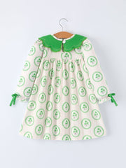 St. Patrick's Day Shamrock Striped Long Sleeve Girl Dress