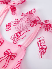 Spring and Summer Pink Tulle Bow Party Dress for Girls