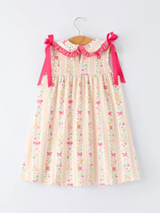 Summer Floral Bow Ruffle Girls Dress