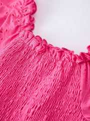 Spring Hot Pink Short-sleeved Girls Jumpsuit
