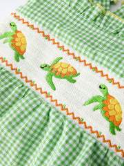 Spring Turtle Smocked Baby Girls Bloomers Set