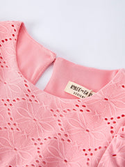 Pink Eyelet Embroidered Girl Short Sleeve Dress