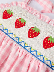 Strawberry Embroidery Girl Dress Bow Strap Ruffle