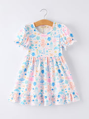 Ocean Animal Print Girl Ruffle Dress