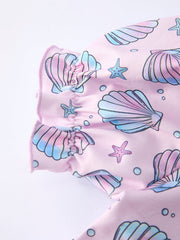 Seashell Print Girl Ruffle Dress