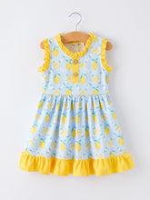 Summer Lemon Floral Print Girl Sleeveless Ruffle Dress