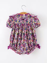 Purple Floral Bow Petals Collar Girls Romper