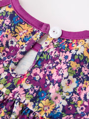 Purple Floral Bow Petals Collar Girls Romper