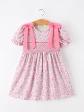 Pink Bow Smocked Floral Girl Dress