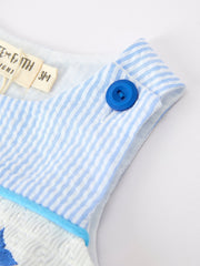 Summer Whale Embroidery Baby Boys Jonjon Stripe Romper