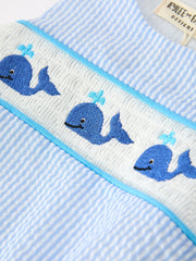 Summer Whale Embroidery Baby Boys Jonjon Stripe Romper
