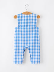 Summer Plaid Whale Embroidery Boys Jonjon Sleeveless