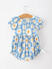 Summer Daisy Print Girls Romper Bow Ruffle