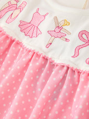 Pink Ballet Embroidery Bow Polka Dot Dress