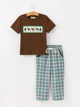 Plaid Moose Smocked Boys Short Sleeve Pant Set