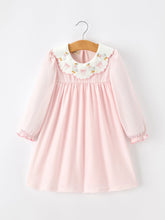 Pink Duck Embroidered Baby Girl Dress Peter Pan Collar Bow Dress