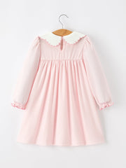 Pink Duck Embroidered Baby Girl Dress Peter Pan Collar Bow Dress