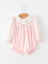 Pink Duck Embroidered Baby Girl Romper Ruffle Collar