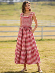 Mommy & Me Adult Dress – Red Plaid Sleeveless Outfit for Party