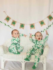 St. Patrick's Day Bow Print Long Sleeves Baby Girls Romper