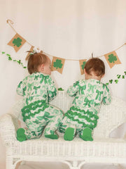 St. Patrick's Day Bow Print Long Sleeves Baby Girls Romper