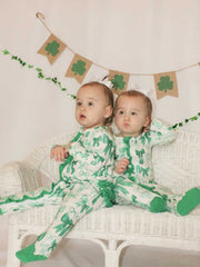 St. Patrick's Day Bow Print Long Sleeves Baby Girls Romper