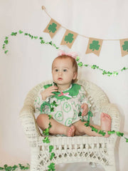 St. Patrick's Day Shamrock Striped Long Sleeve Baby Girl Romper