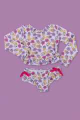 SWEET SUMMER DREAM RASH GUARD RUFFLE TWO-PIECE SWIM SUIT