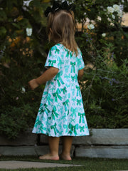 St. Patrick's Day Bow Print Short Sleeves Girls Dress