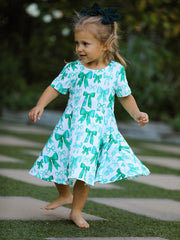 St. Patrick's Day Bow Print Short Sleeves Girls Dress