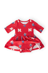 Nebraska Red Herbie Husker 3/4 Sleeve Twirl Bodysuit