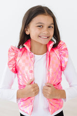Neon Pink Checker Puffer Vest
