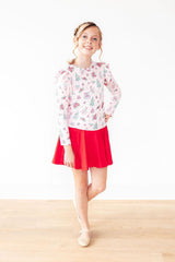 Pink Christmas L/S Ruffle Tee