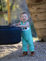 St. Patrick's Day shamrock Smocking Embroidered Green Plaid Boys' Romper