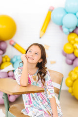 School is Cool 3/4 Sleeve Pocket Twirl Dress