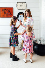 Skeleton Web 3/4 Sleeve Pocket Twirl Dress