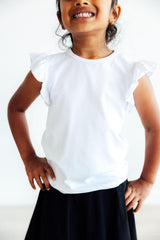 White S/S Ruffle Tee