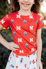 Nebraska Red Herbie Husker Ruffle Pocket Tee