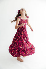 Retro Wildflower Ruffle Maxi Dress