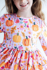 Pumpkin Party 3/4 Sleeve Pocket Twirl Dress
