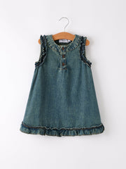 Vintage Denim Ruffle Girls Dress
