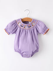 Purple Halloween Smock Embroidery Baby Girl Romper