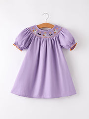 Purple Halloween Smock Embroidery Baby Girl Dress