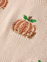 Thanksgiving Pumpkin Sequin Sweater – Beige, Perfect for Fall