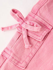Pink Bell Bottom Jeans – Frayed Hem with Cargo Pockets