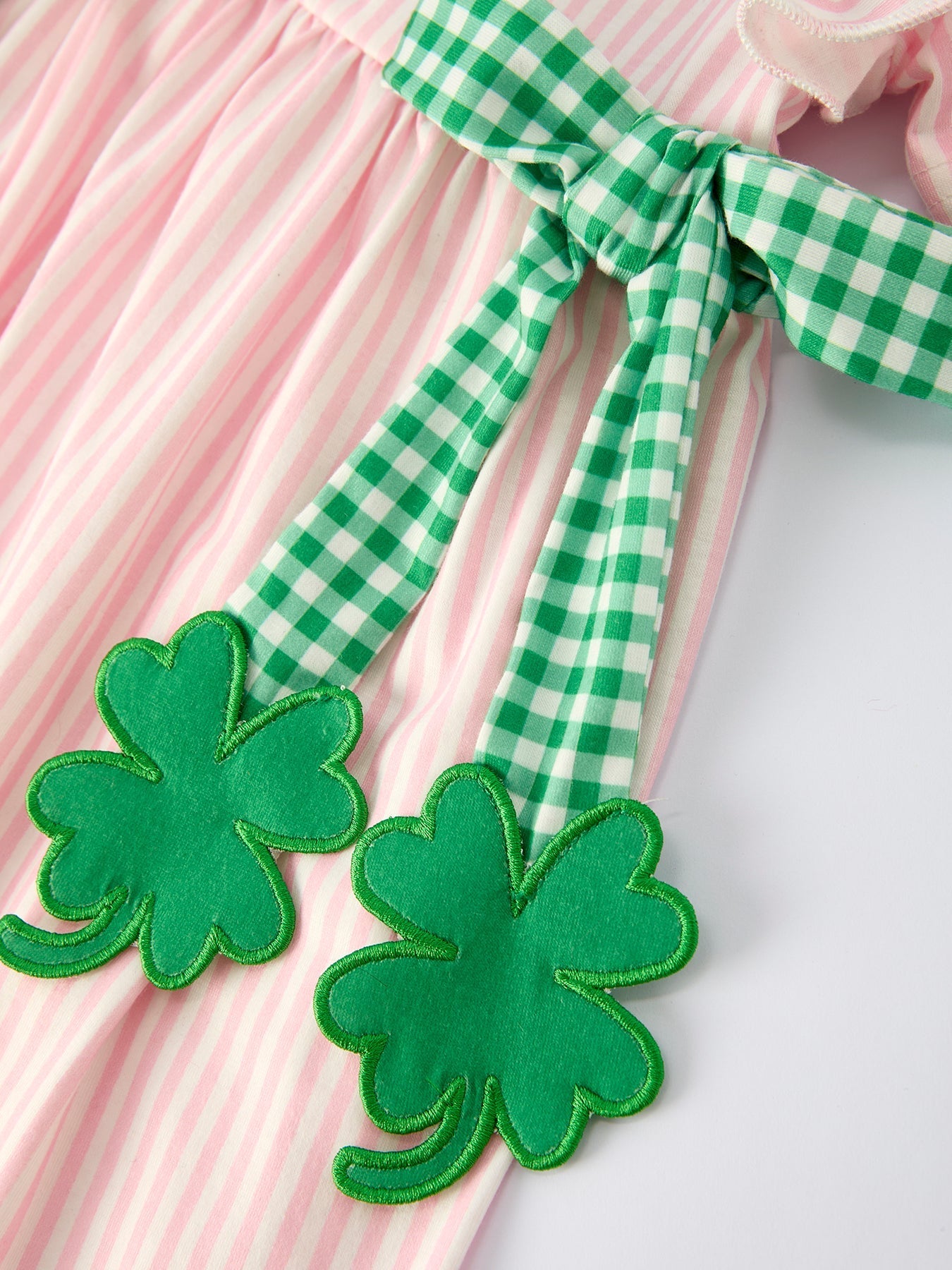 St. Patrick's Day Shamrock Girls' Striped Plaid Dress