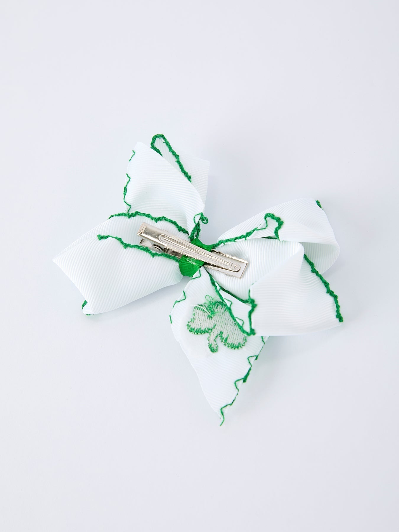 St. Patrick Shamrock Embroidered Hair Bow – Girls Hair Clip